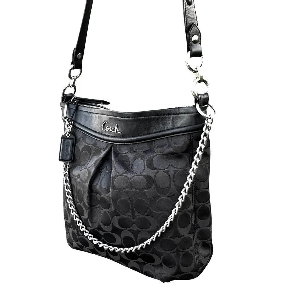 Y2K Coach Ashley Signature C Sateen F20111 Shoulder Hobo Bag Chain Jacquard EUC